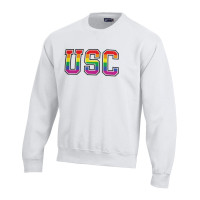 USC Trojans White Rainbow Pride Versa Twill Big Cotton Crew Sweatshirt